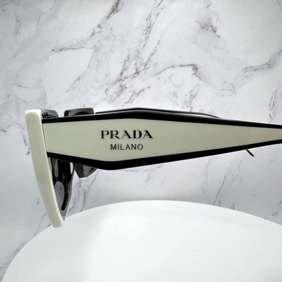 New Prada Sunglasses Womens Black White Symbole Logo Authentic Gold Logo Italy - Picture 15 of 16